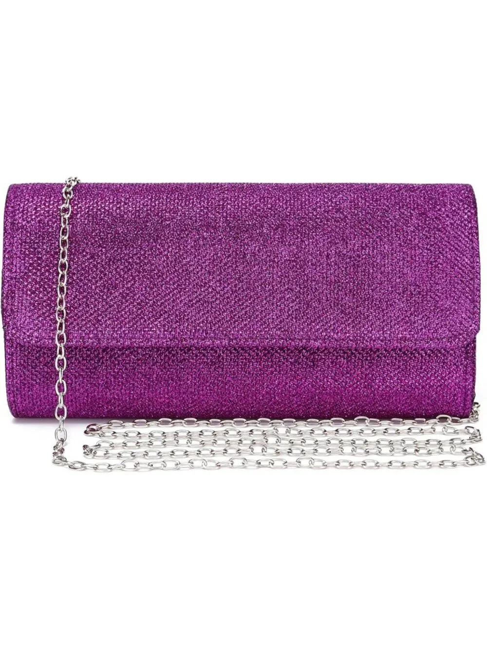Women's Purple Glitter Clutch Purse Evening Bag With Chain For Wedding Handbag